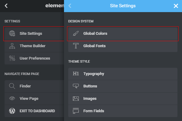 Elementor Site Settings